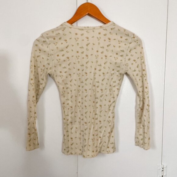 Doen Amelie Yellow Floral Pointelle Button Down Tee Top Shirt, Size XS - Picture 3 of 10